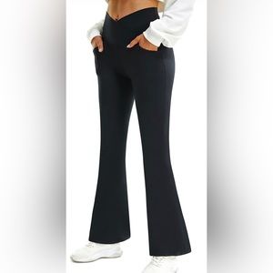 Fire Swan Women’s Cross over Black Flare Leggings S NWT